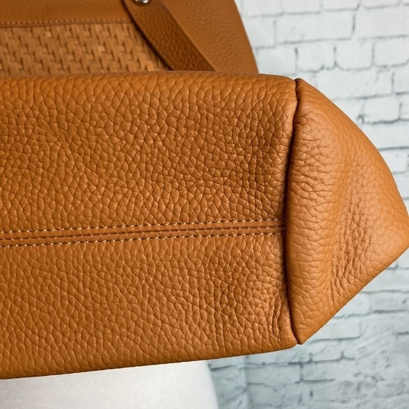 Christopher Kon Cognac Weaved Pebbled Leather Purse Over-The-Shoulder Bag Tote - Picture 9 of 16